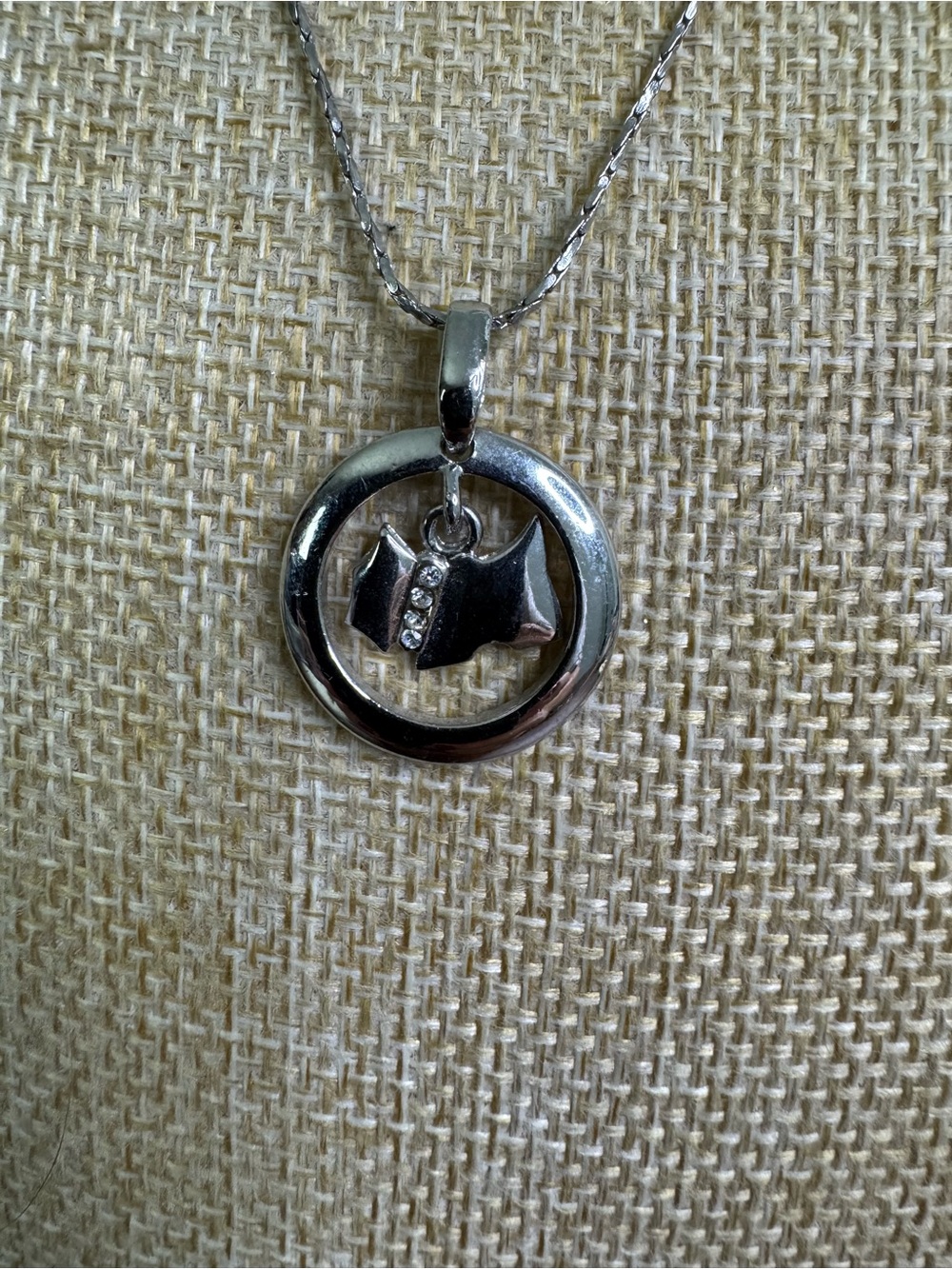 Silver-Tone Scottie Dog Charm Circle Pendant Necklace